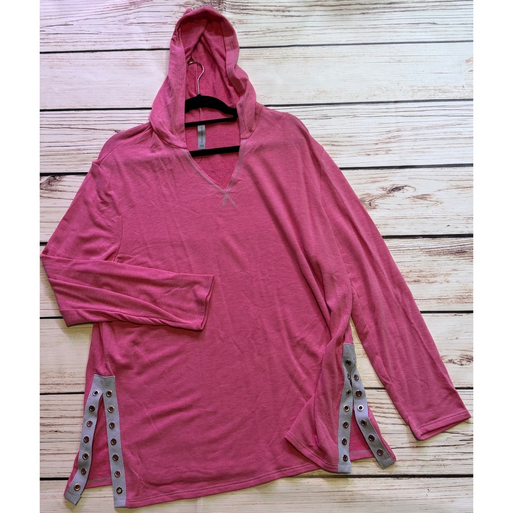 Honeyme Curvy Pink Grommet Side Slit Hooded Sweatshirt Tunic XXXL